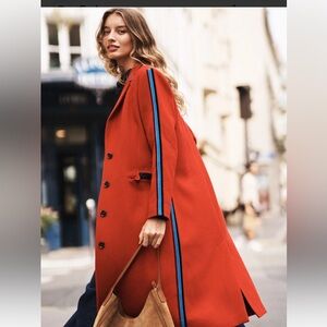 Boden Red Coat with Blue Stripe Detail
